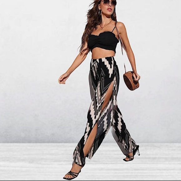 TRUBAL CHEVRON SPLIT LEG PANTS - Picture 2 of 7